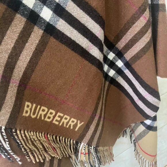 Burberry Contrast Check Wool Cashmere Cape Scarves - Picture 3 of 5